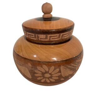Mexican Wooden Trinket Box With Lid And Carved Floral Design